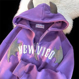 Hip Hop Gothic Bat Wing Devil Horn Hoodie Women Men Sweatshirt - Genuine - Gemstone