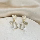 Hollow Animal Rabbit Drop Earrings for Women Pearl Heart Party Jewelry - Gemstone Gold