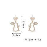 Hollow Animal Rabbit Drop Earrings for Women Pearl Heart Party Jewelry - Gemstone Gold