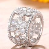 Hollow Fashion Ring for Women Wedding Engagement Party Jewelry - Genuine - Gemstone