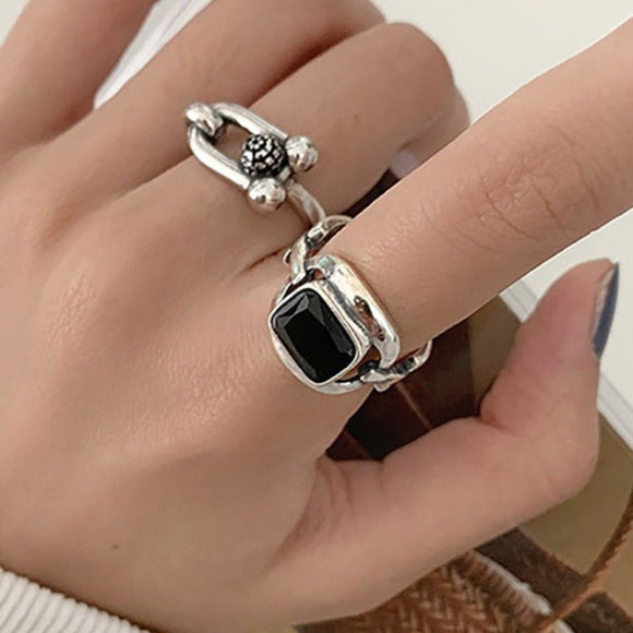 Hollow Silver Rock Rings for Women Anniverssary Party Jewelry - Genuine - Gemstone