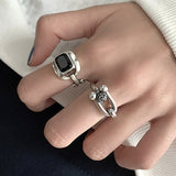 Hollow Silver Rock Rings for Women Anniverssary Party Jewelry - Genuine - Gemstone