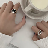 Hollow Silver Rock Rings for Women Anniverssary Party Jewelry - Genuine - Gemstone