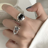 Hollow Silver Rock Rings for Women Anniverssary Party Jewelry - Genuine - Gemstone
