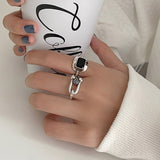 Hollow Silver Rock Rings for Women Anniverssary Party Jewelry - Genuine - Gemstone