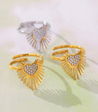 Inlaid Heart Zircon Ring Shiny 18k Gold Adjustable For Women Jewelry - Gemstone Gold