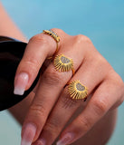 Inlaid Heart Zircon Ring Shiny 18k Gold Adjustable For Women Jewelry - Gemstone Gold