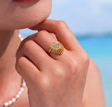 Inlaid Heart Zircon Ring Shiny 18k Gold Adjustable For Women Jewelry - Gemstone Gold