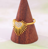 Inlaid Heart Zircon Ring Shiny 18k Gold Adjustable For Women Jewelry - Gemstone Gold