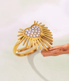 Inlaid Heart Zircon Ring Shiny 18k Gold Adjustable For Women Jewelry - Gemstone Gold