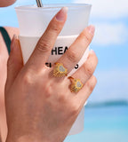 Inlaid Heart Zircon Ring Shiny 18k Gold Adjustable For Women Jewelry - Gemstone Gold