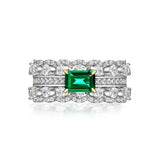 Inlaid Rectangle Green Zircon Ring for Women Wedding Jewelry - Genuine - Gemstone