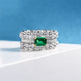 Inlaid Rectangle Green Zircon Ring for Women Wedding Jewelry - Genuine - Gemstone