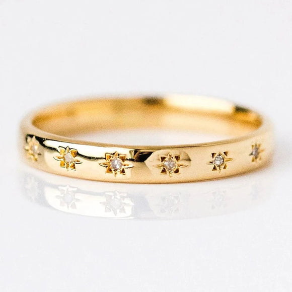 Inlaid Shiny Zircon Gold Ring for Women Daily Accessories Girls Finger Jewelry - Gemstone Gold