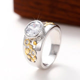 Inlaid Two Tone Hollow Ring Zircon Women Band Anniversary Party Jewelry - Genuine - Gemstone