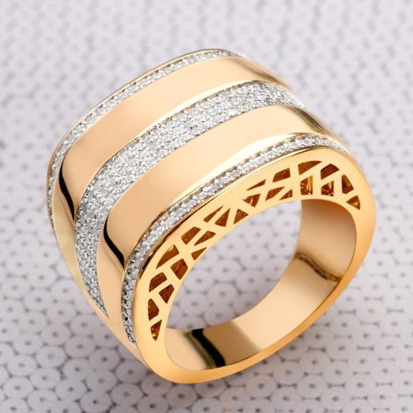 Inlaid Zircon Gold Ring Women Bridal Wedding Jewelry - Genuine - Gemstone