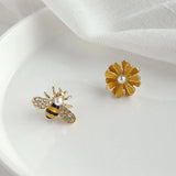 Insect Bee Zircon Stud Earrings for Women Animal Crystal Earrings Jewelry - Gemstone Gold