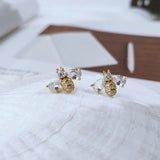 Insect Bee Zircon Stud Earrings for Women Animal Crystal Earrings Jewelry - Gemstone Gold