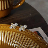 Insect Bee Zircon Stud Earrings for Women Animal Crystal Earrings Jewelry - Gemstone Gold