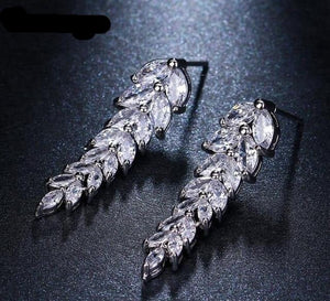 Leaf Pendant Earrings AAA Cubic Zircon Women's Wedding Party Jewelry Gift - Genuine - Gemstone