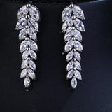 Leaf Pendant Earrings AAA Cubic Zircon Women's Wedding Party Jewelry Gift - Genuine - Gemstone