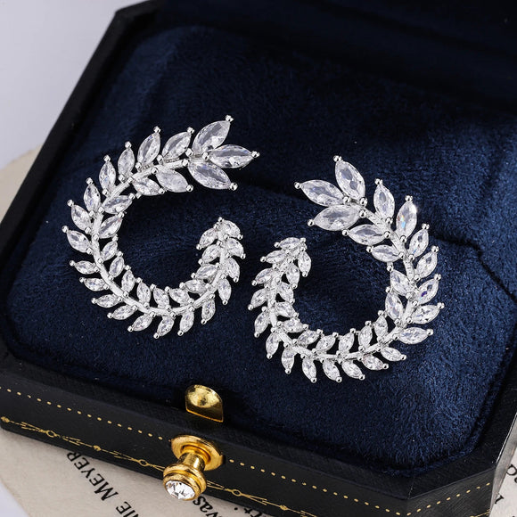 Leaf Rhinestone Earrings Earrings Ladies Jewelry 925 Sterling Silver Women - Gemstone Gold