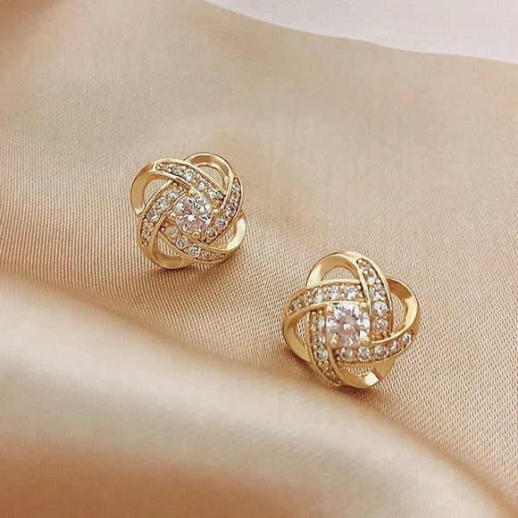 Light Zircon Stud Earrings Simple Cross Hollow Wedding Party Jewellery Women - Gemstone Gold