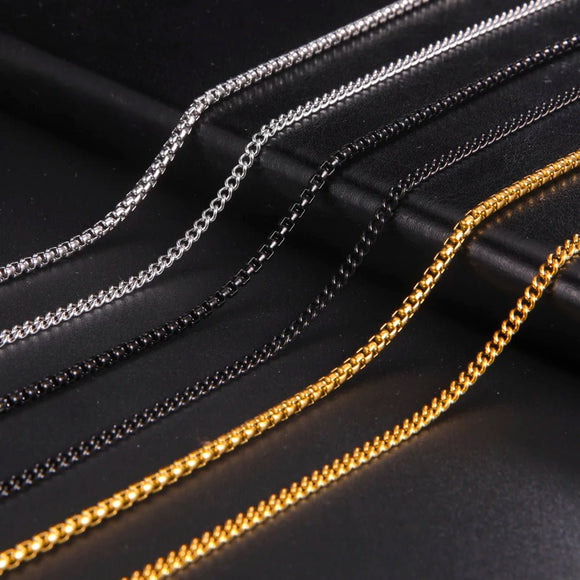 Long Box Chain Necklace 60cm Men Black Gold Women Punk Jewelry - Gemstone Gold