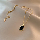 Long Rectangular Black Zircon Pendant Necklace Women Gold Jewelry Gift - Genuine - Gemstone