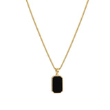 Long Rectangular Black Zircon Pendant Necklace Women Gold Jewelry Gift - Genuine - Gemstone