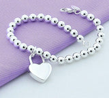 Lover Bead Bracelet 925 Sterling Silver Women Heart Lock Jewelry - Genuine - Gemstone