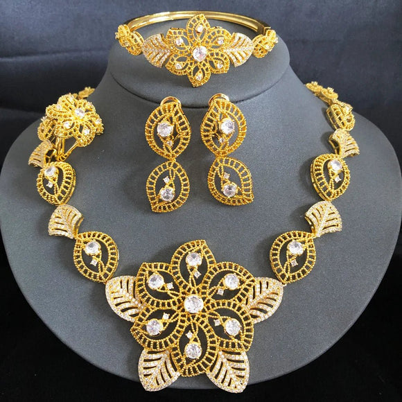 Lucky Flower Necklace for Women Girls Daily Party Wedding Charm Gift - Gemstone Gold