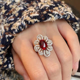 Luxurious Floral Red Ruby Ring Women Wedding Engagement Jewelry - Genuine - Gemstone