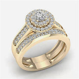 Luxury 14K Engagement Ring Set Zircon Yellow Gold for Women Jewelry - Genuine - Gemstone