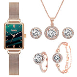 Luxury 6PCS Wristwatche Set Women Rose Gold Quartz Watch Jewelry - Genuine - Gemstone