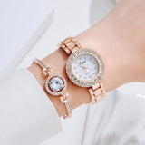 Luxury 6PCS Wristwatche Set Women Rose Gold Quartz Watch Jewelry - Genuine - Gemstone