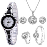 Luxury 6PCS Wristwatche Set Women Rose Gold Quartz Watch Jewelry - Genuine - Gemstone