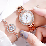 Luxury 6PCS Wristwatche Set Women Rose Gold Quartz Watch Jewelry - Genuine - Gemstone