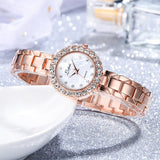 Luxury 6PCS Wristwatche Set Women Rose Gold Quartz Watch Jewelry - Genuine - Gemstone