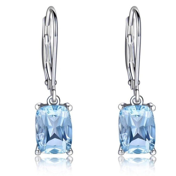 Luxury Aquamarine Drop Earrings 925 Silver Women's Wedding Jewelry - Genuine - Gemstone