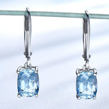 Luxury Aquamarine Drop Earrings 925 Silver Women's Wedding Jewelry - Genuine - Gemstone