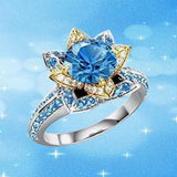 Luxury Aquamarine Inlaid Ring Gift for Women Anniverssary Jewelry - Genuine - Gemstone