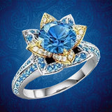 Luxury Aquamarine Inlaid Ring Gift for Women Anniverssary Jewelry - Genuine - Gemstone