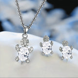 Luxury Aquamarine Turtle Jewelry Set Women Silver Necklace Earrings - Genuine - Gemstone