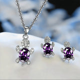 Luxury Aquamarine Turtle Jewelry Set Women Silver Necklace Earrings - Genuine - Gemstone