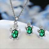 Luxury Aquamarine Turtle Jewelry Set Women Silver Necklace Earrings - Genuine - Gemstone