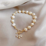 Luxury Baroque Pearl Bracelet Bee Pendant For Women Jewelry - Genuine - Gemstone