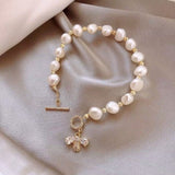 Luxury Baroque Pearl Bracelet Bee Pendant For Women Jewelry - Genuine - Gemstone