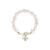 Luxury Baroque Pearl Bracelet Bee Pendant For Women Jewelry - Genuine - Gemstone