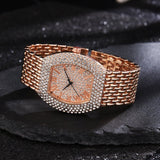 Luxury Big Dial Gold Rhinestone Watche For Women Quartz Wristwatch Clock - Genuine - Gemstone